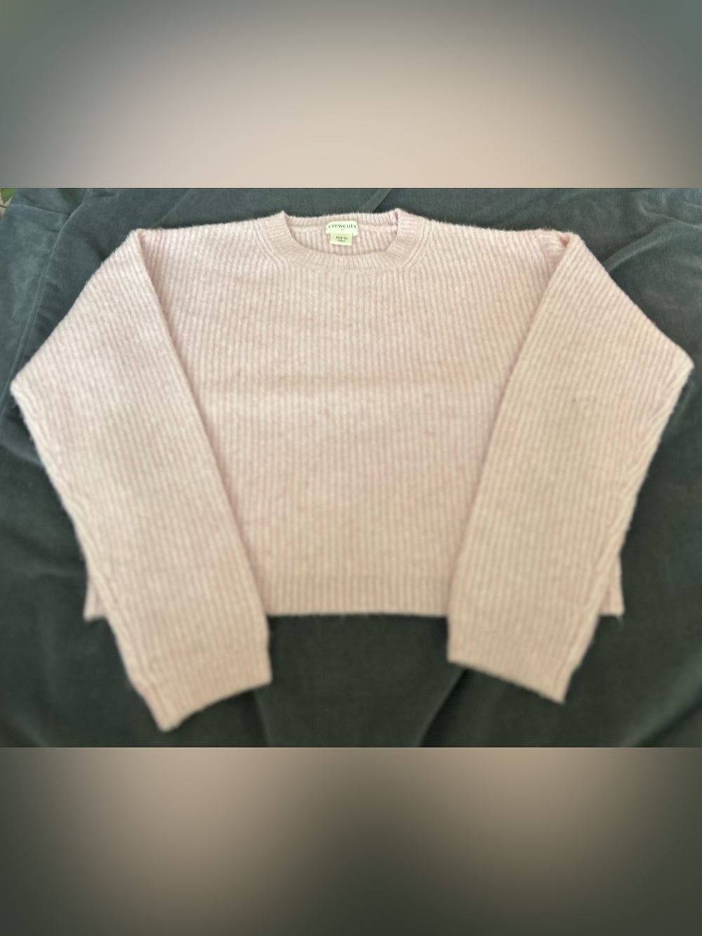 Crewcuts Blush Pink Cropped Ribbed Crewneck Sweater